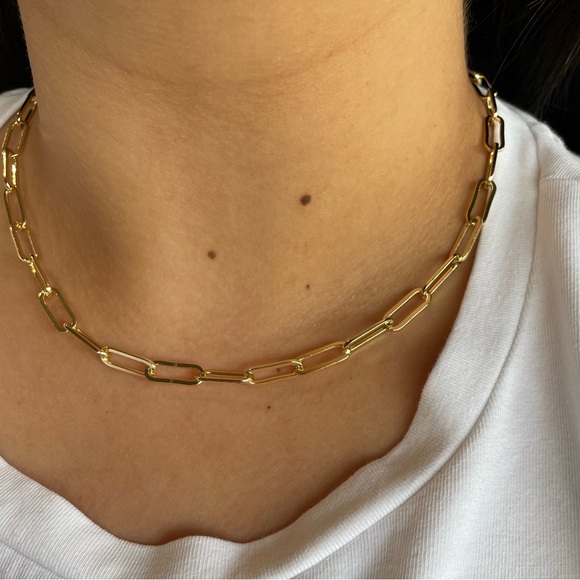 Gold Paperclip Chain, Gold Oval Link Necklace - Picture 6 of 8